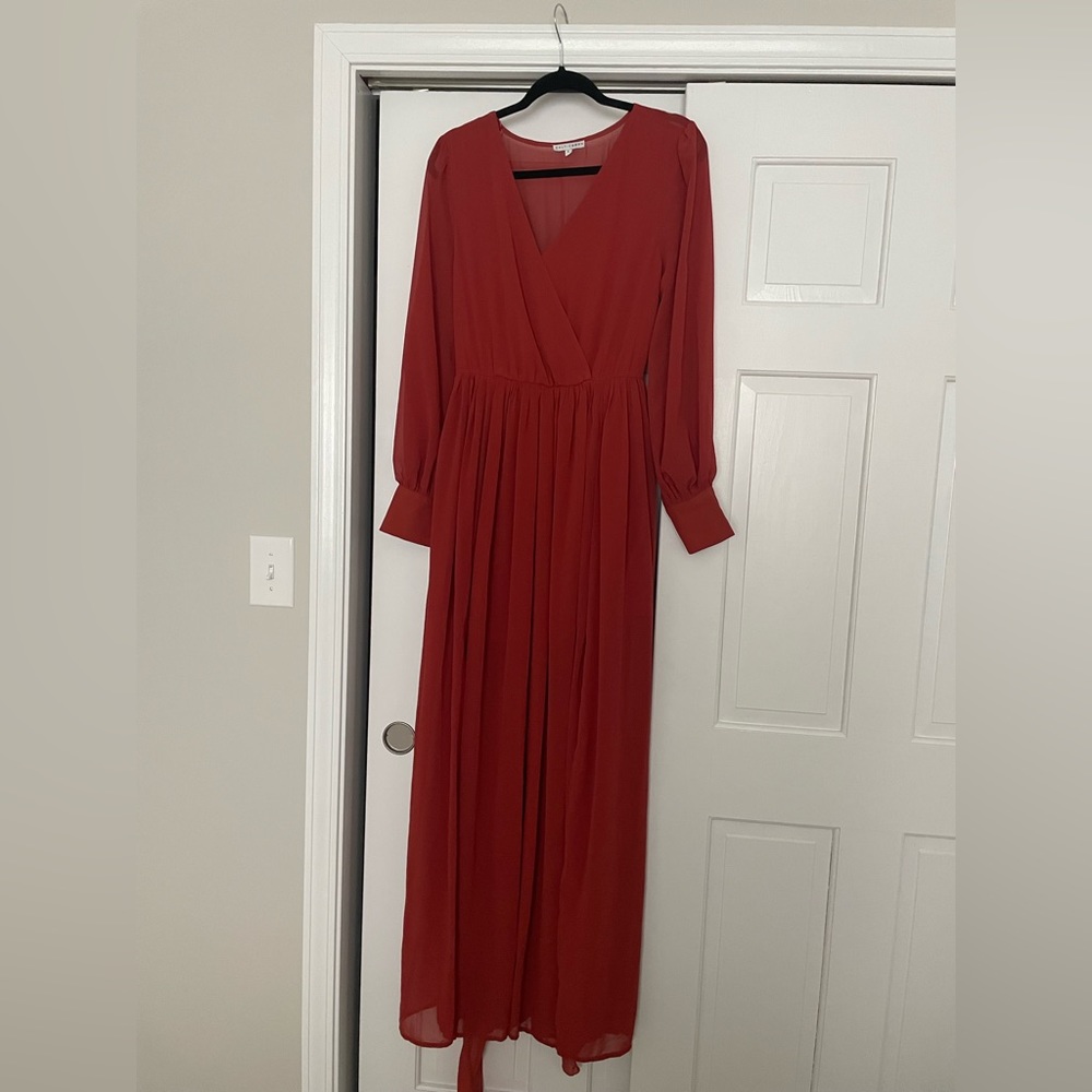 Rust orange maxi wrap dress